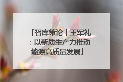 智库策论丨王军礼：以新质生产力推动能源高质量发展
